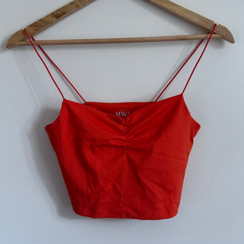 Madewell Flex Sweetheart Crop Tank Top Brilliant Tangerine size small NL307 - Picture 2 of 5